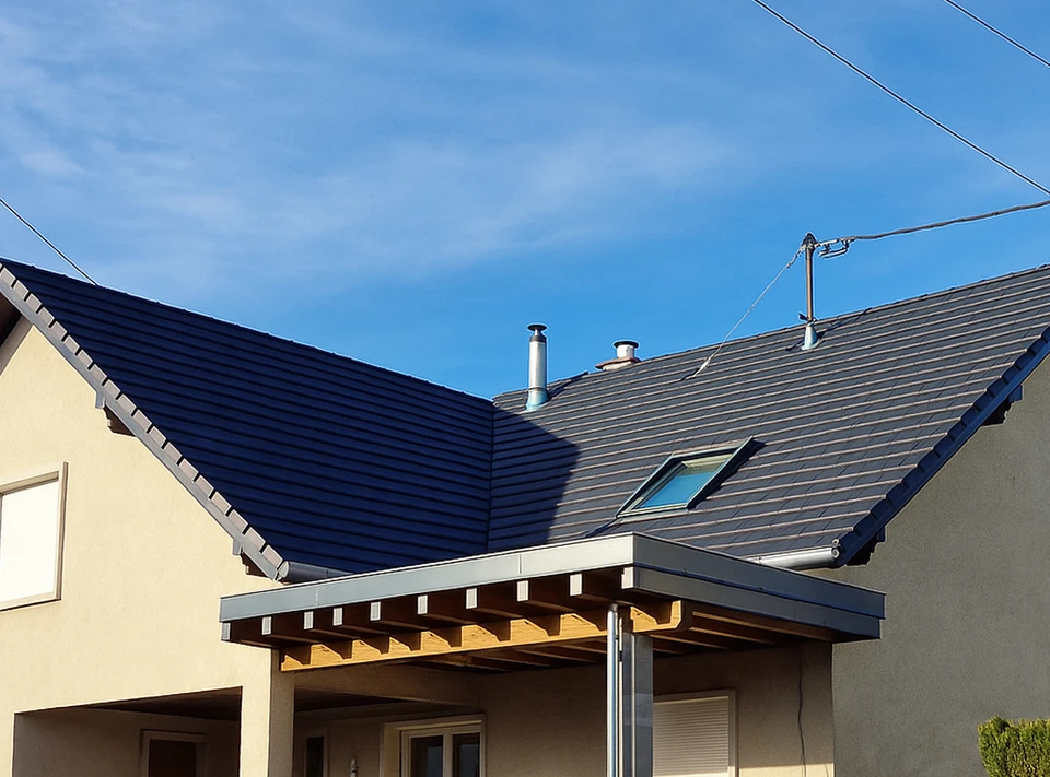 Chantier de construction résidentielle avec maison neuve en cours de finition